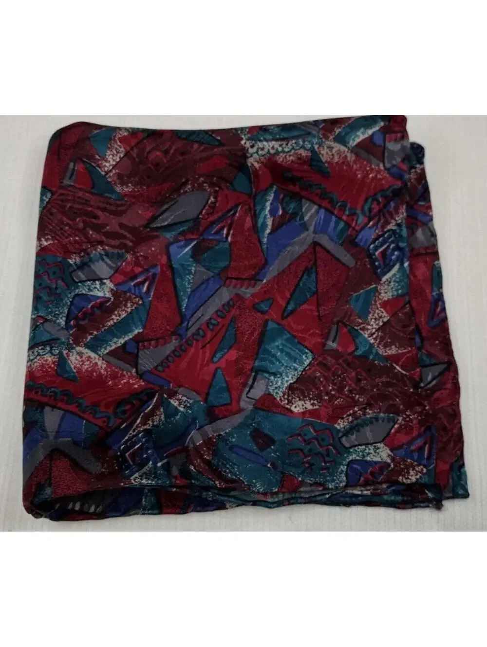 Burgundy Handkerchief 100% Silk 80s colors HANKIE ABSTRACT HAND ROLLED EDGES